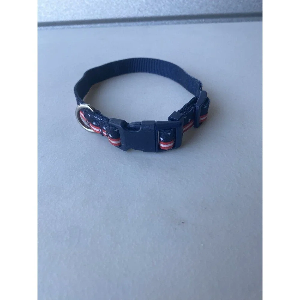 Patriotic American Flag Dog Collar Stars Stripes Navy Blue Red Adjustable Small